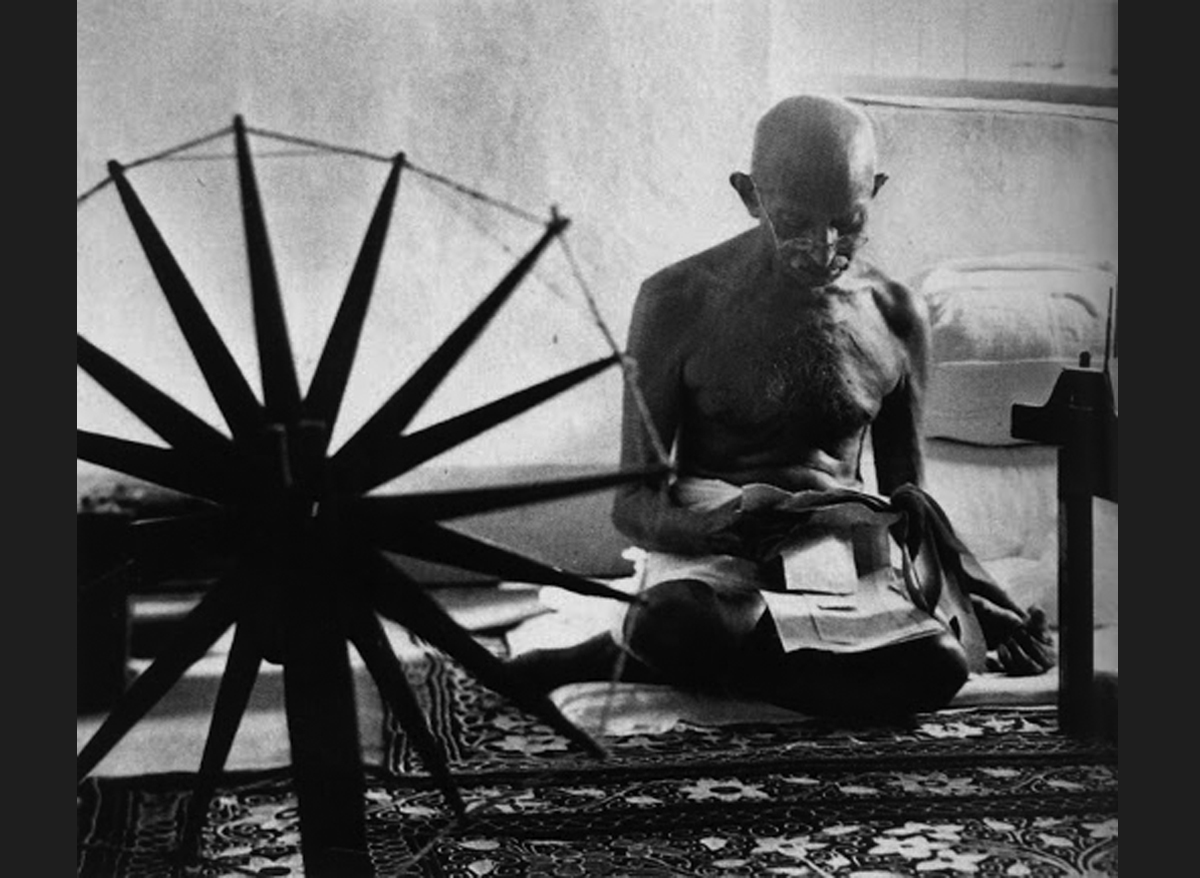 Mahatma Gandhi and the Spinning Wheel, 1946